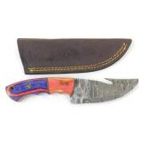 New Damascus Blade Gut Hook Knife with Leather