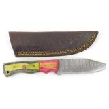 New Damascus Blade Drop Point Knife with Leather
