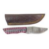 New Damascus Blade Clip Point Knife with Leather