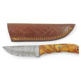 New Damascus Blade Drop Point Knife with Leather