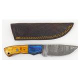 New Damascus Blade Drop Point Knife with Leather