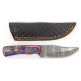 New Damascus Blade Clip Point Knife with Leather