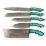 Set of 5 New Damascus Blade Kitchen Knives