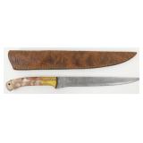 New Damascus Blade Kitchen Knife with Leather