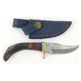 New Damascus Blade Clip Point Knife with Leather