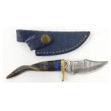New Damascus Blade Clip Point Knife with Leather