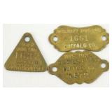 3 Buffalo Co. Brass Dog Tags - (2) 1920