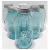 ** 6 Large Blue Ball Mason Jars with Ball Zinc