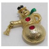 Jewel Eyed Snowman Brooch with Hanging Lamp