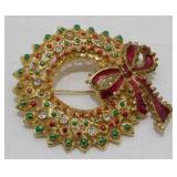 Vintage Jeweled Wreath Brooch