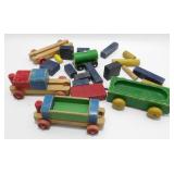 Vintage Wooden Toy Train Set w/ Blocks