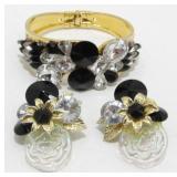 Vintage Black and Clear Rhinestone w/ Gold