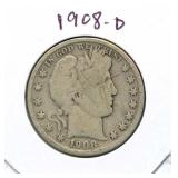1908-D Barber Silver Half Dollar