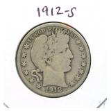 1912-S Barber Silver Half Dollar