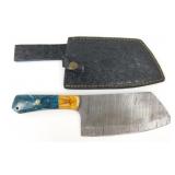 New Damascus Blade Cleaver Knife with Leather
