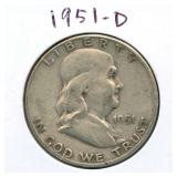 1951-D Franklin Silver Half Dollar