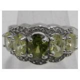 Sterling Silver, Peridot and White Stone Ring -