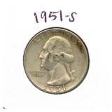 1951-S Washington Silver Quarter