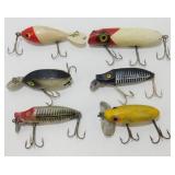 Lot of 6 Vintage Fishing Lures - Wood and Plastic