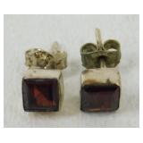 Sterling Silver Garnet Square Post Earrings