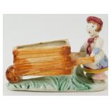 * Vintage Girl Pushing Wheelbarrow Planter
