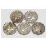 Group of 5 Mercury Silver Dimes
