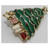 Monet Jeweled and Enameled Christmas Tree Brooch