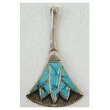 Vintage Lotus Flower Inlay Turquoise Pendant -