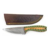 New Damascus Blade Drop Point Knife with Leather