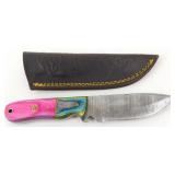 New Damascus Blade Drop Point Knife with Leather