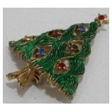 Jeweled Christmas Tree Brooch - Signed ï¿½JJï¿½