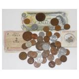 Group of Foreign Coins & Currency plus a