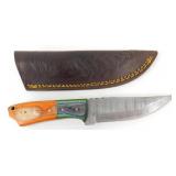 New Damascus Blade Clip Point Knife with Leather