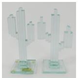 * Pair of Cut Stacked Glass Cactus Statues