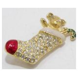 Vintage Jeweled Stocking Brooch