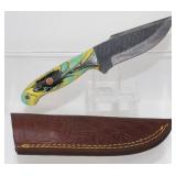 New Damascus Blade Drop Point Knife with Gut Hook