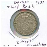 German Third Reich Silver 2 Mark with Swastika -