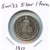 Swiss Silver 1 Franc 1912 Helvetica