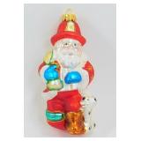 * Blown Glass Firefighter Santa Ornament