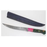 New Damascus Blade Knife with New Leather Sheath