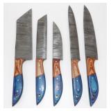 Set of 5 New Damascus Blade Kitchen Knives