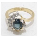 14K Yellow Gold Sapphire and White Stone Ring -