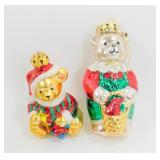 * Lot of 2 Blown Glass Bear Ornaments