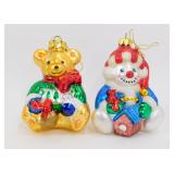 * Lot of 2 Blown Glass Ornaments Bear and Snowman