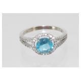 .925 Ring with Aqua Colored Gem - Size 6-1/2,