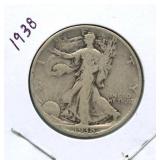 1938 Walking Liberty Silver Half Dollar