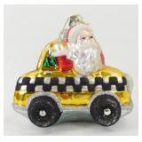 * Santa Taxi Blown Glass Ornament