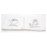 Vintage Hand Embroidered Kitten Dish Towels -