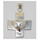Vintage Sterling Silver Heart Cross Pendant -