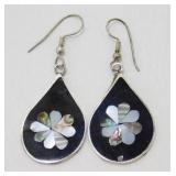 Vintage Alpaca Mexico Inlay Flower Earrings - 2ï¿½